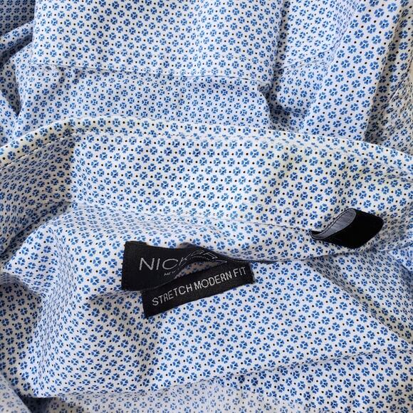 Nick Graham | Stretch Modern Fit Floral Polka-dot Button Up Shirt - Picture 7 of 7